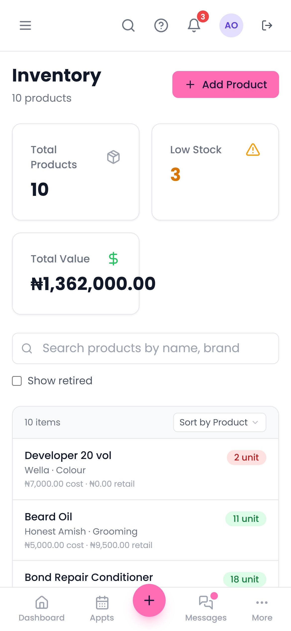 Inventory on a phone