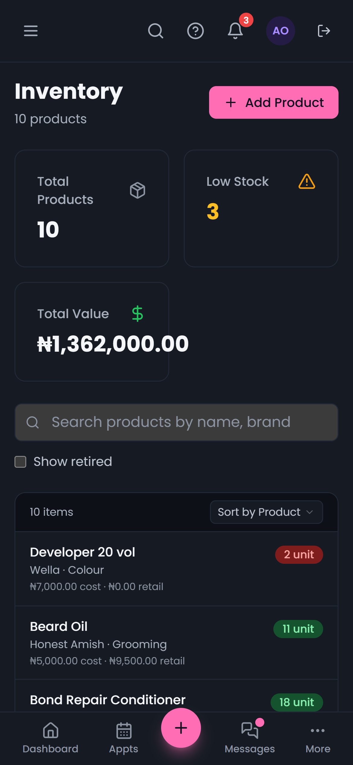Inventory on a phone