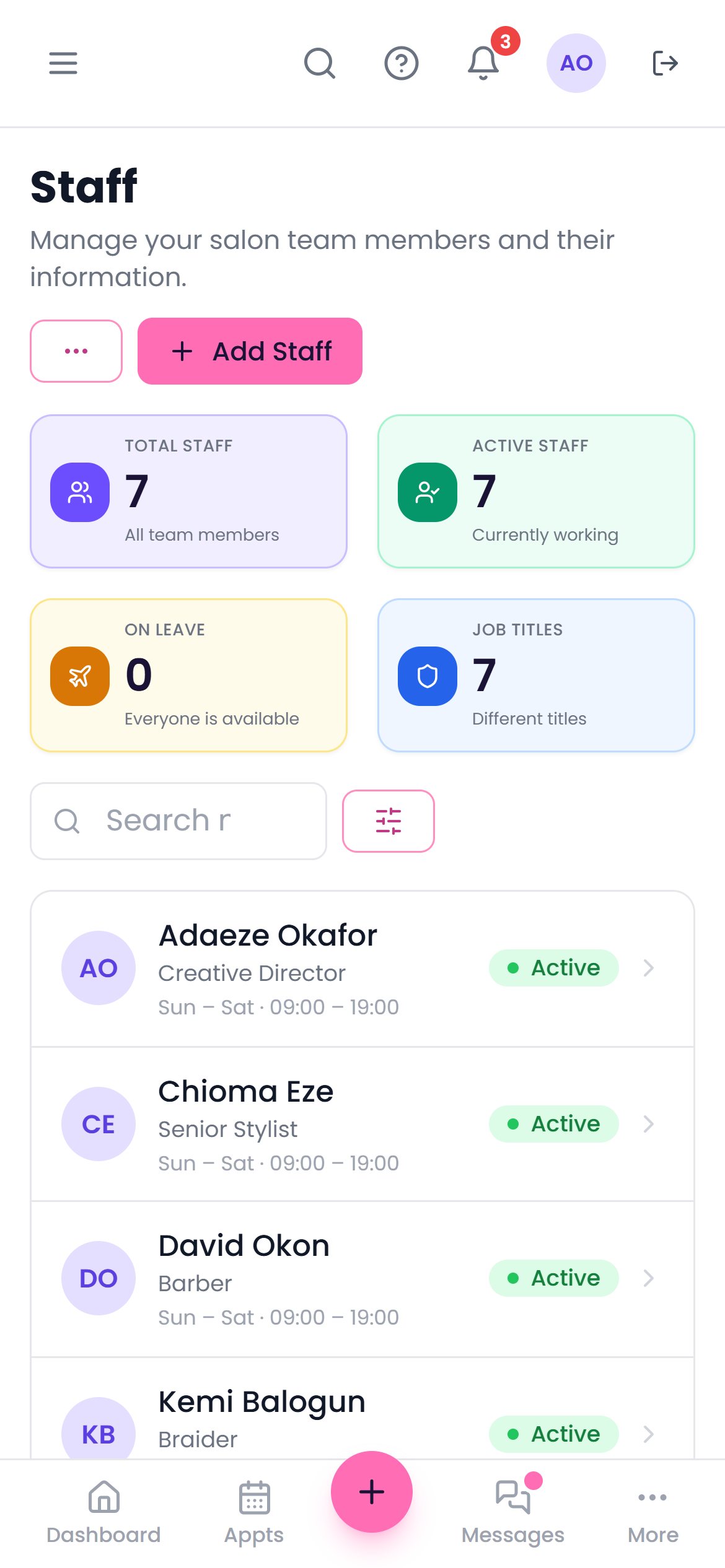 The team page on a phone