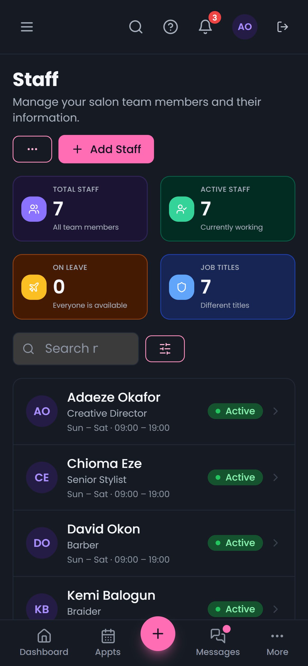 The team page on a phone